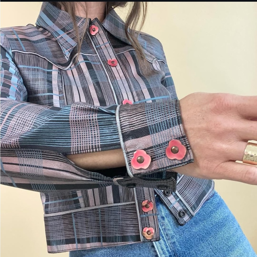 vtg 60s painted leather jacket